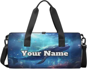 Custom Gym Bag for Women Men with Name, Personalized Funny Whale Duffel Bag for Sports, Waterproof Dance Bag, Lightweight Carryon Gym Bag, Whale