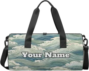 Custom Gym Bag for Women Men with Name, Personalized Japanese Ocean Duffel Bag for Sports, Waterproof Dance Bag, Lightweight Carryon Gym Bag, Ocean Waves