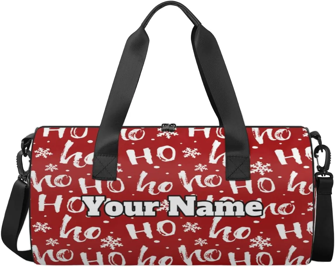 Custom Gym Bag for Women Men with Name, Personalized Merry Christmas Duffel Bag for Sports, Waterproof Dance Bag, Lightweight Carryon Gym Bag, snowflake Ho