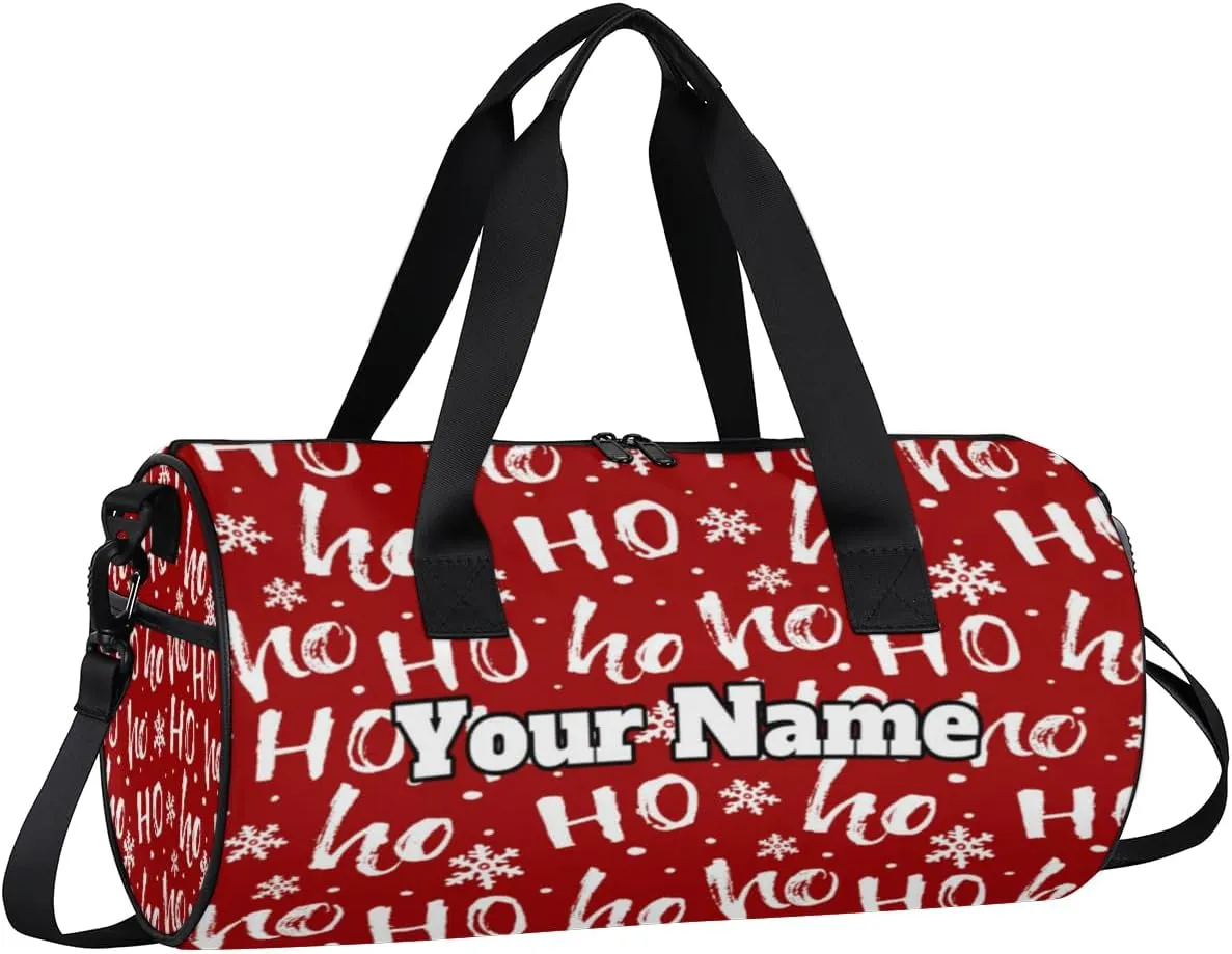 Custom Gym Bag for Women Men with Name, Personalized Merry Christmas Duffel Bag for Sports, Waterproof Dance Bag, Lightweight Carryon Gym Bag, snowflake Ho