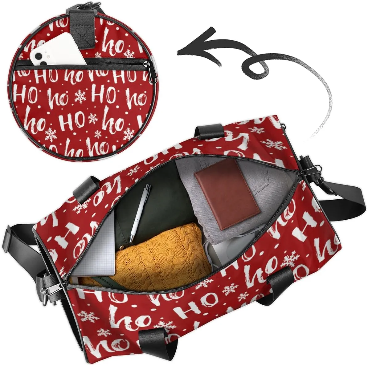 Custom Gym Bag for Women Men with Name, Personalized Merry Christmas Duffel Bag for Sports, Waterproof Dance Bag, Lightweight Carryon Gym Bag, snowflake Ho