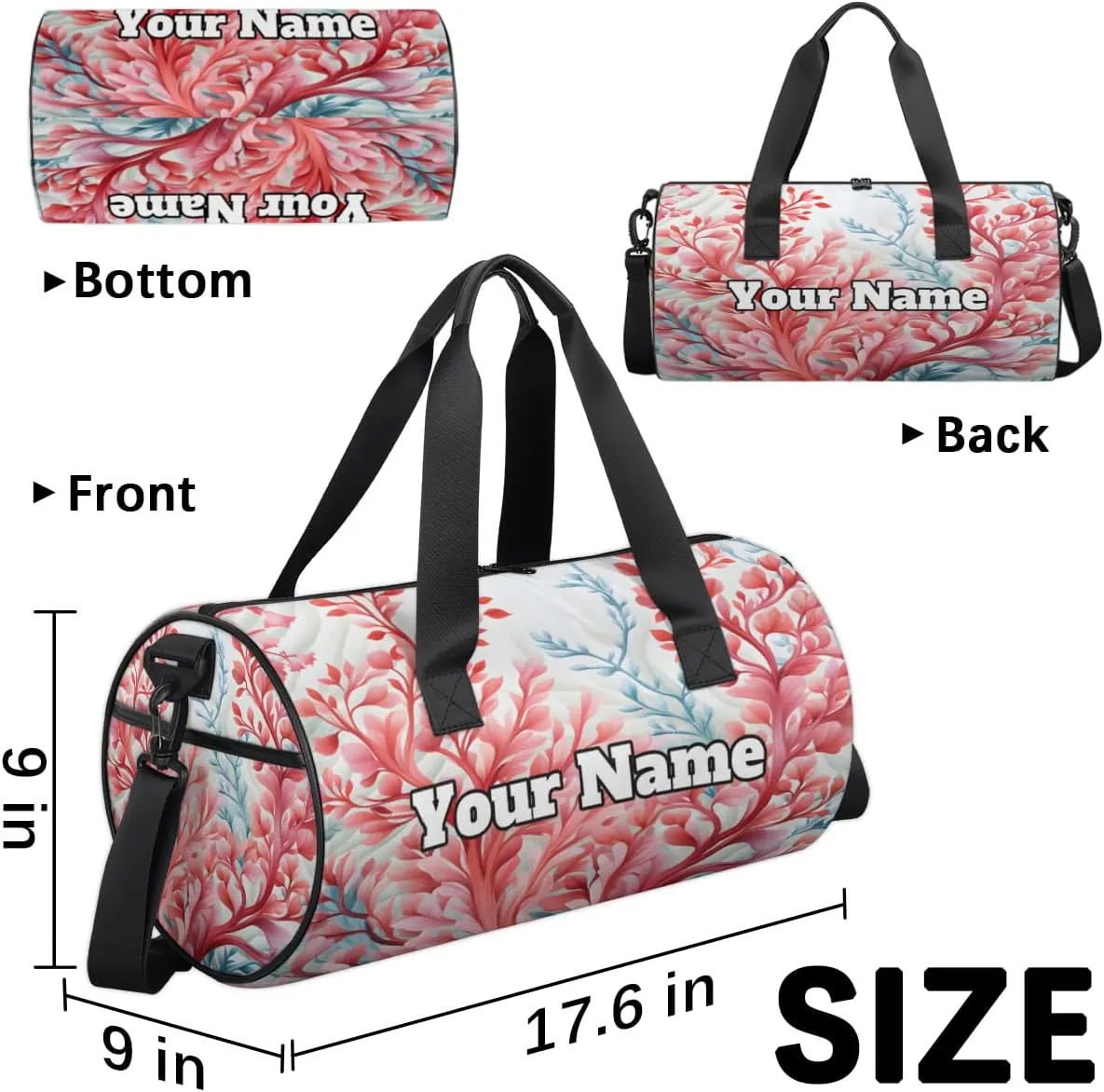 Custom Gym Bag for Women Men with Name, Personalized Ocean Coral Duffel Bag for Sports, Waterproof Dance Bag, Lightweight Carryon Gym Bag, Spring Ocean