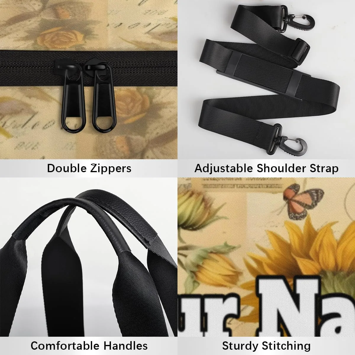 Custom Gym Bag for Women Men with Name, Personalized Retro Sunflower Duffel Bag for Sports, Waterproof Dance Bag, Lightweight Carryon Gym Bag, Sunflowers