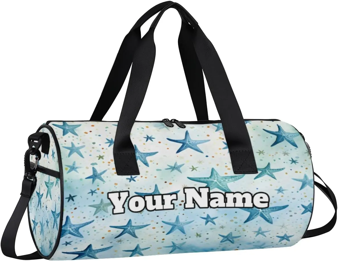 Custom Gym Bag for Women Men with Name, Personalized Seashell Duffel Bag for Sports, Waterproof Dance Bag, Lightweight Carryon Gym Bag, Ocean Sea Shells