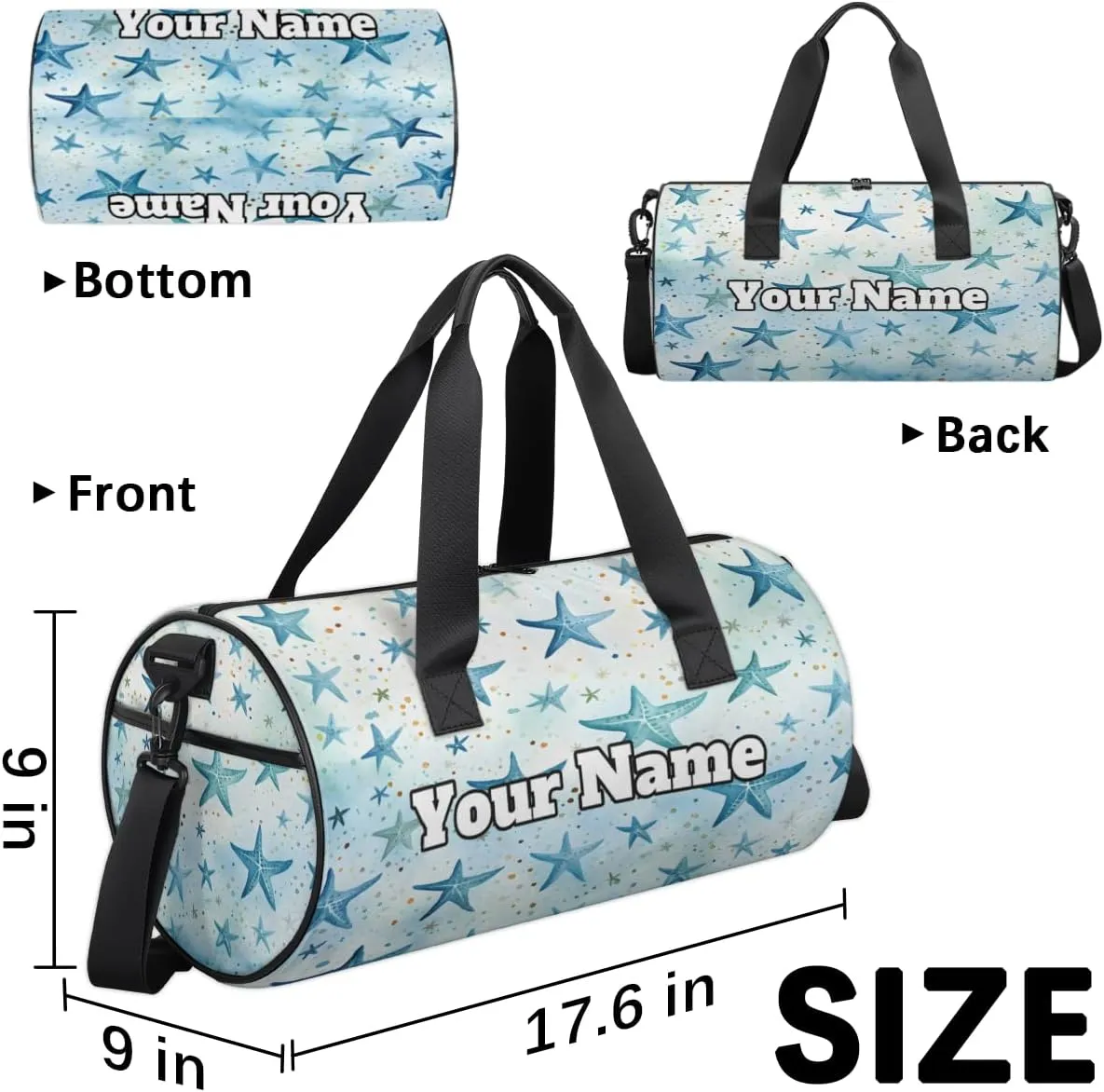 Custom Gym Bag for Women Men with Name, Personalized Seashell Duffel Bag for Sports, Waterproof Dance Bag, Lightweight Carryon Gym Bag, Ocean Sea Shells
