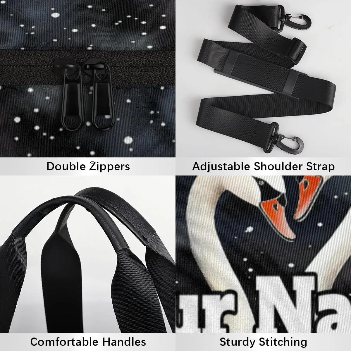 Custom Gym Bag for Women Men with Name, Personalized Swan Print Duffel Bag for Sports, Waterproof Dance Bag, Lightweight Carryon Gym Bag, Valentine's Day