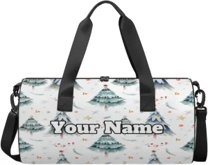 Custom Gym Bag for Women Men with Name, Personalized Winter Pine Tree Duffel Bag for Sports, Waterproof Dance Bag, Lightweight Carryon Gym Bag, Christmas