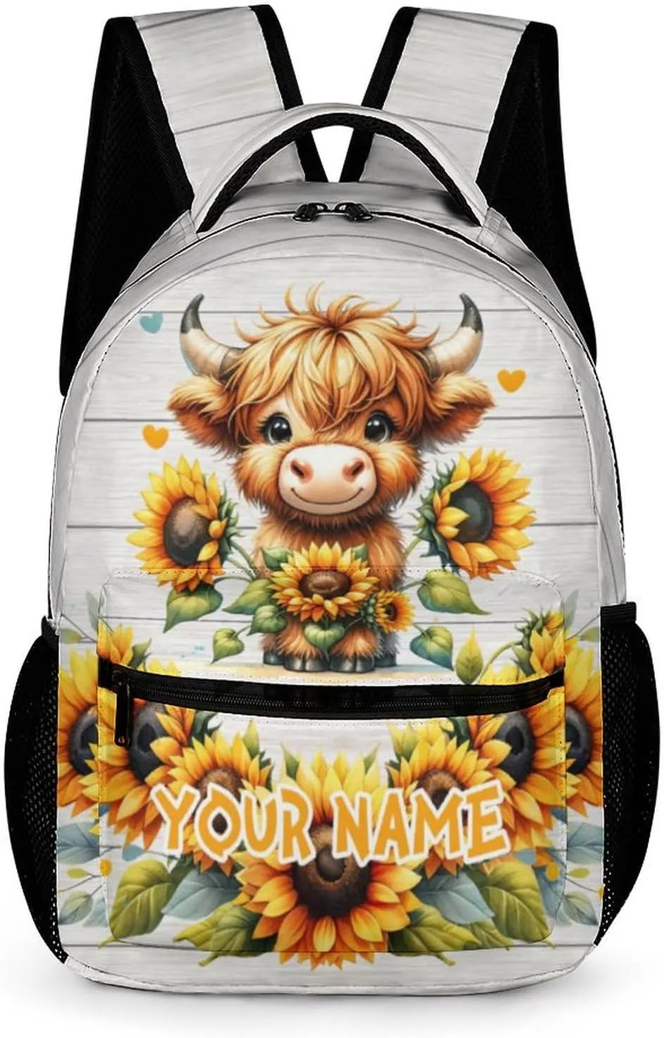 Custom Highland Cow Backpack for Kids Girls Boys School, 16 Inches Cute Highland Cow Theme Bookbag, Adjustable, Lightweight, Large Capacity, Colorful Backpack for School