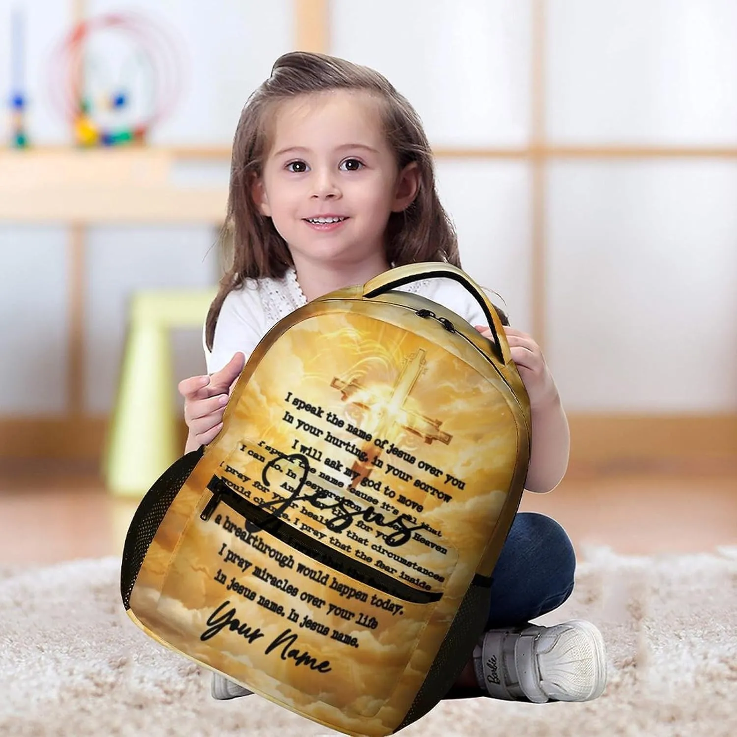 Custom Jesus Catholic Backpack for Kids Girls Boys School, 16 Inches Divine Mercy Theme Bookbag, Adjustable, Lightweight, Large Capacity, Colorful Religious Christian Backpack