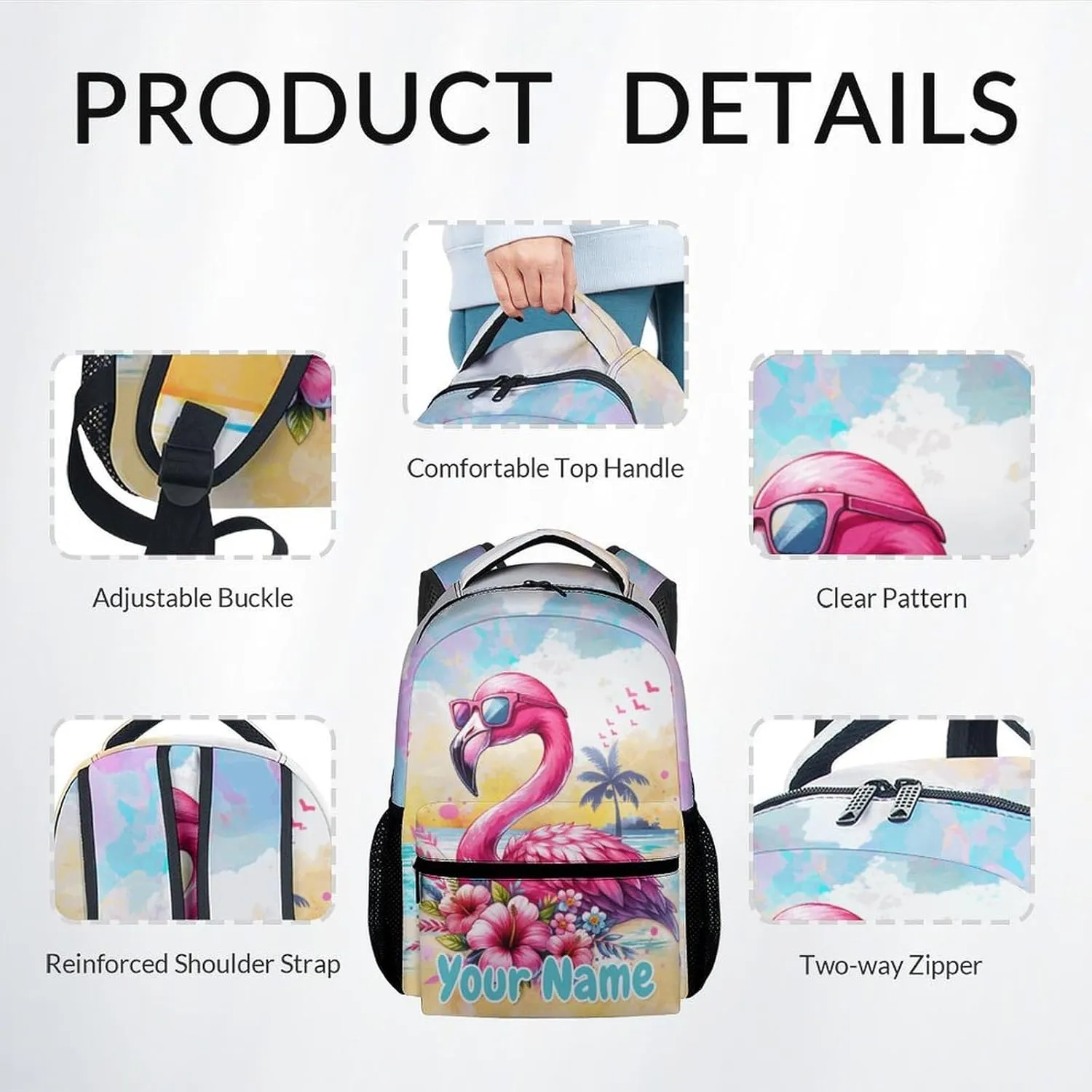 Custom Kid Backpack with Lunch Bag Set for Girls - 3 in 1 Primary Middle School Backpacks Matching Combo - Large Capacity, Durable, Colorful Flamingo Bookbag and Pencil Case Bundle