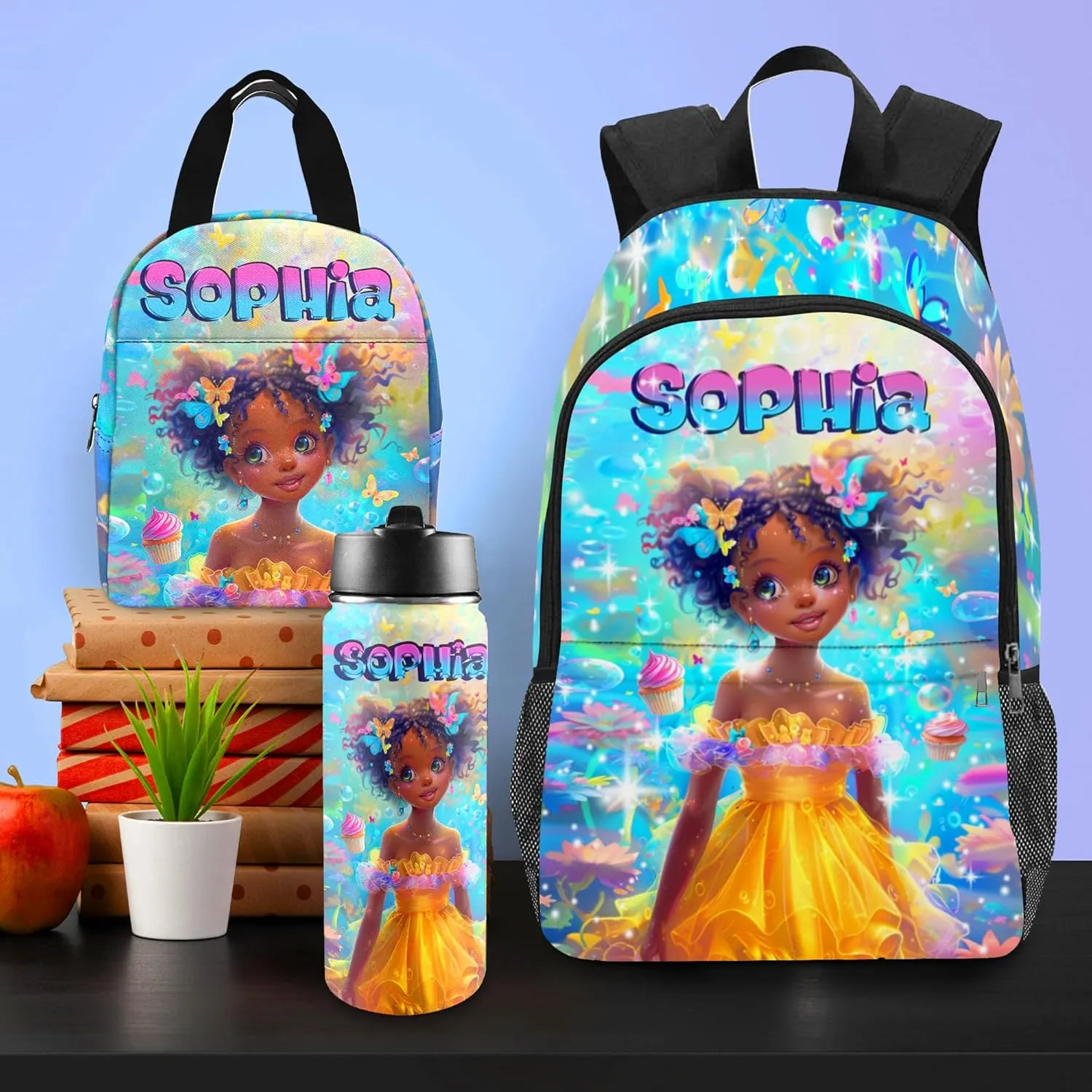 Custom Kids Backpack & Lunch Box Set Personalized Name School Bags Bookbag Lunch Bag Back to School Gift for Boy Girl (Design 08)