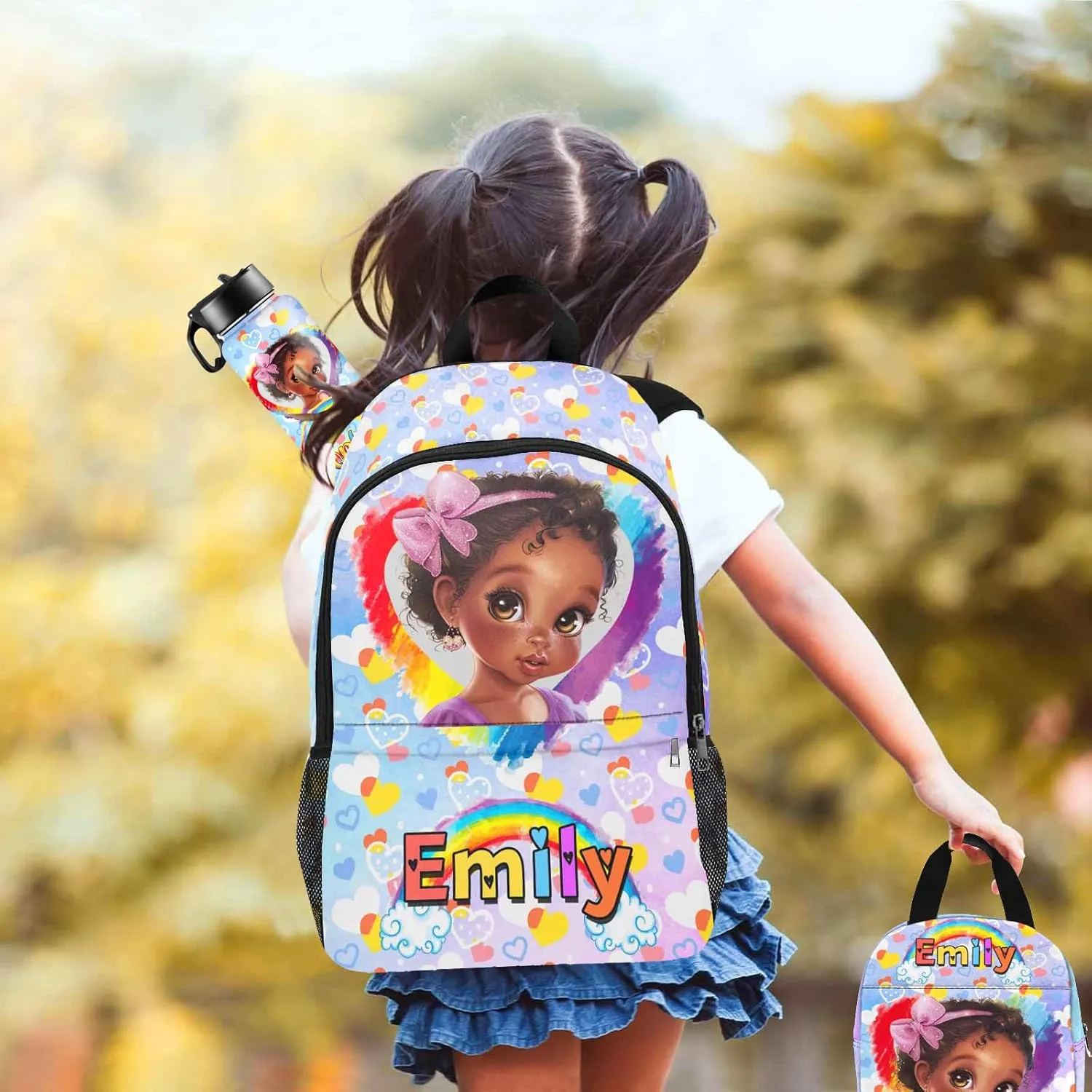 Custom Kids Backpack & Lunch Box Set Personalized Name School Bags Bookbag Lunch Bag Back to School Gift for Boy Girl (Design 08)
