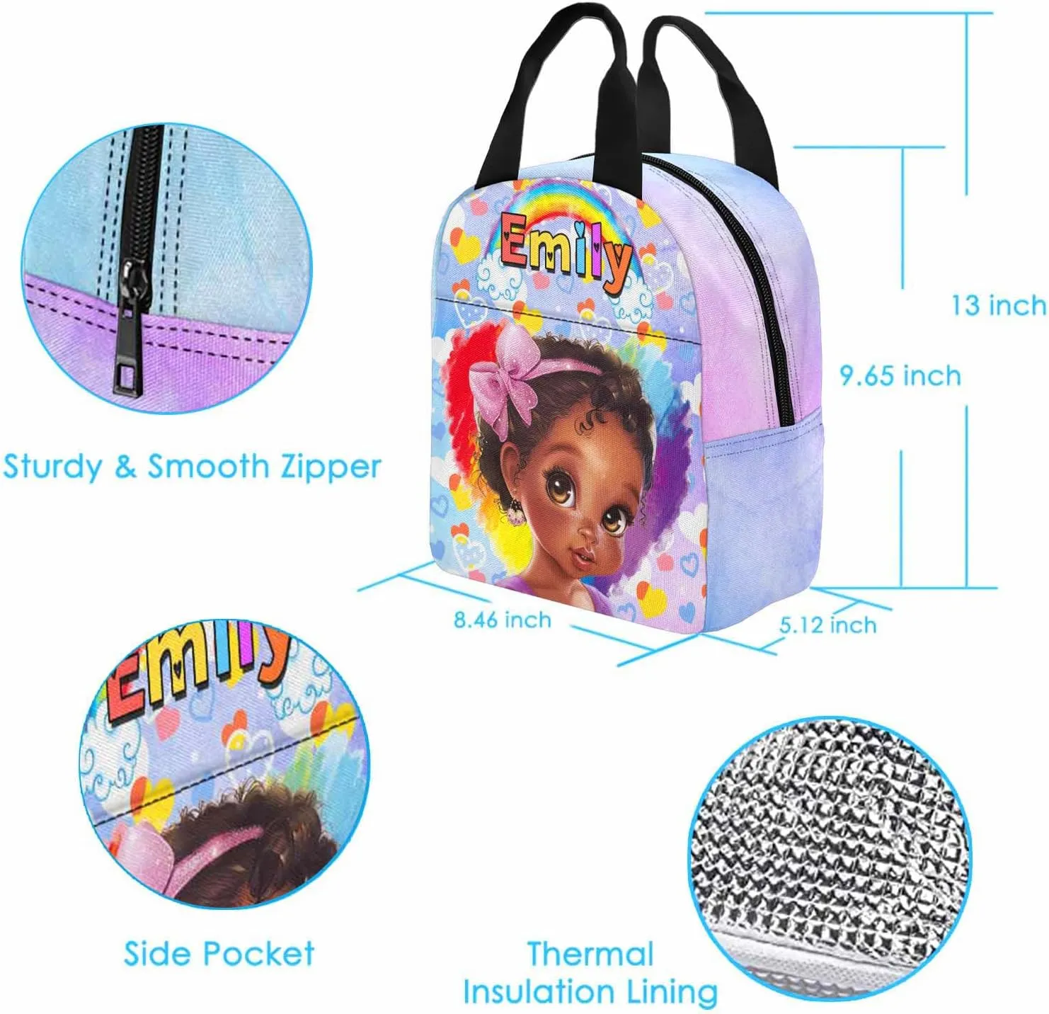 Custom Kids Backpack & Lunch Box Set Personalized Name School Bags Bookbag Lunch Bag Back to School Gift for Boy Girl (Design 08)