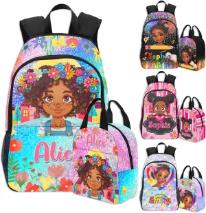 Custom Kids Backpack & Lunch Box Set Personalized Name School Bags Bookbag Lunch Bag Back to School Gift for Boy Girl (Design 08)