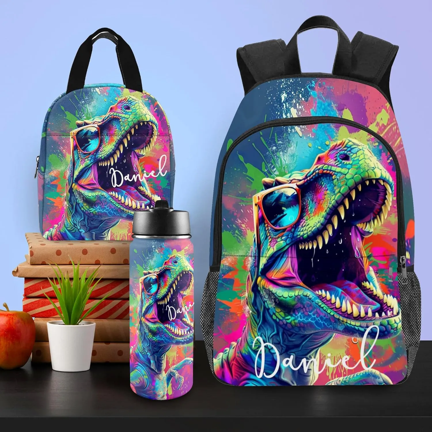 Custom Kids Backpack & Lunch Box Set Personalized Name School Bags Bookbag Lunch Bag Back to School Gift for Boy Girl (Design 09)