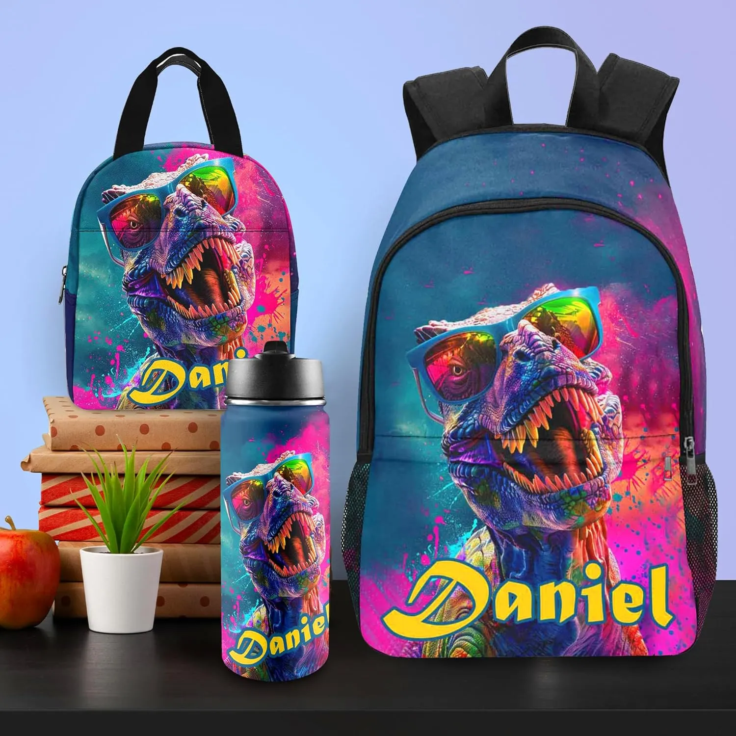 Custom Kids Backpack & Lunch Box Set Personalized Name School Bags Bookbag Lunch Bag Back to School Gift for Boy Girl (Design 09)