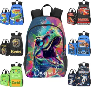 Custom Kids Backpack & Lunch Box Set Personalized Name School Bags Bookbag Lunch Bag Back to School Gift for Boy Girl (Design 09)