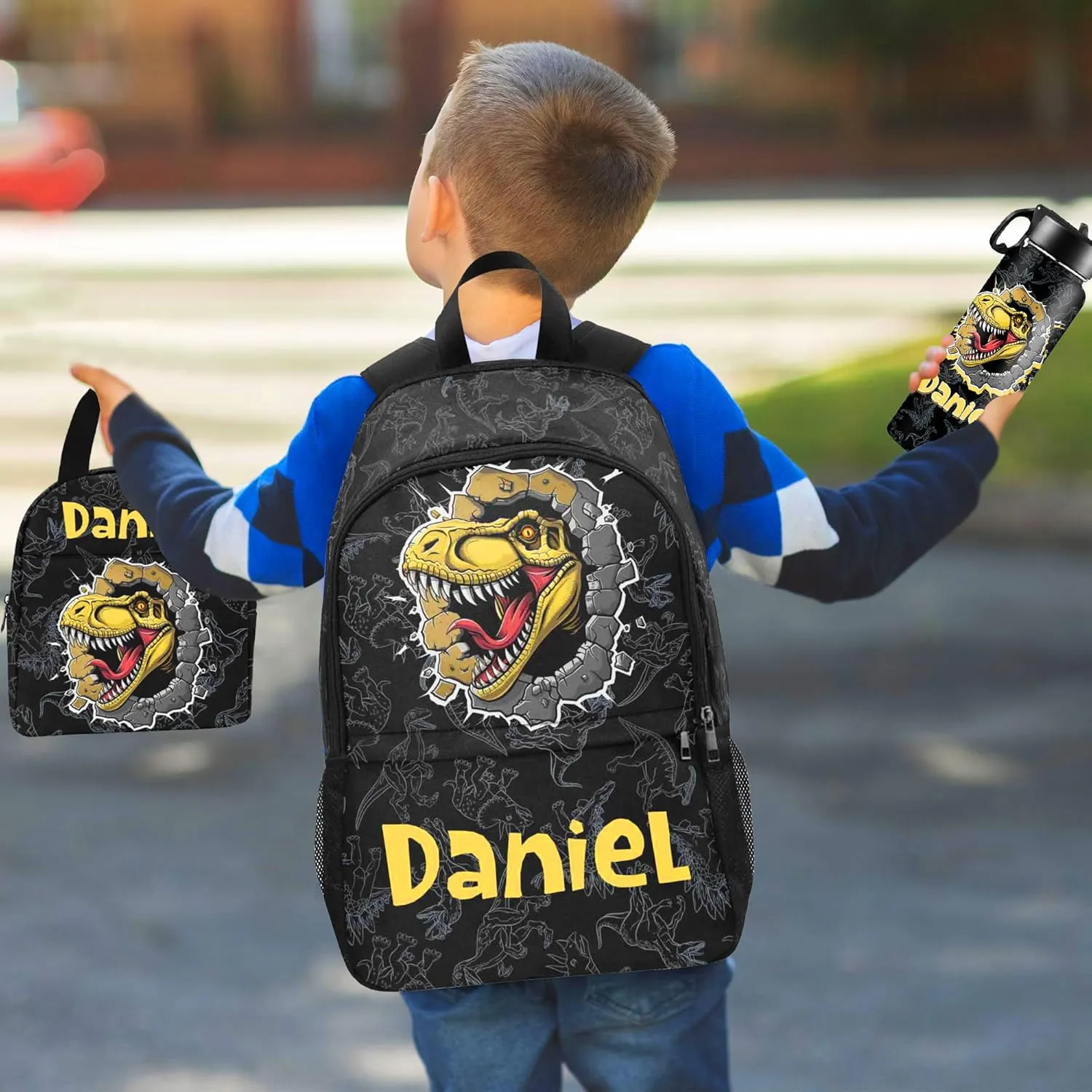 Custom Kids Backpack & Lunch Box Set Personalized Name School Bags Bookbag Lunch Bag Back to School Gift for Boy Girl (Design 09)