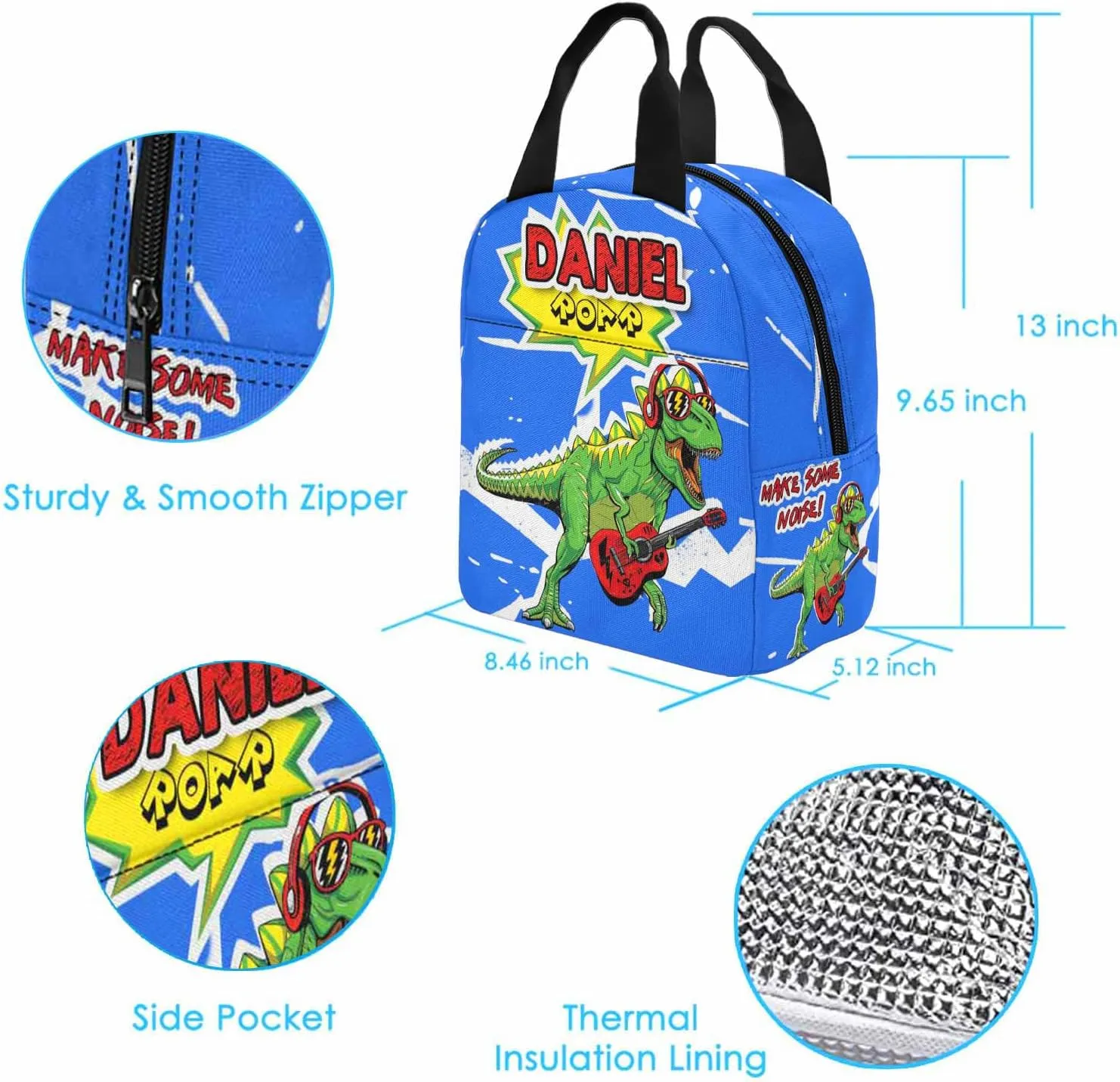 Custom Kids Backpack & Lunch Box Set Personalized Name School Bags Bookbag Lunch Bag Back to School Gift for Boy Girl (Design 09)