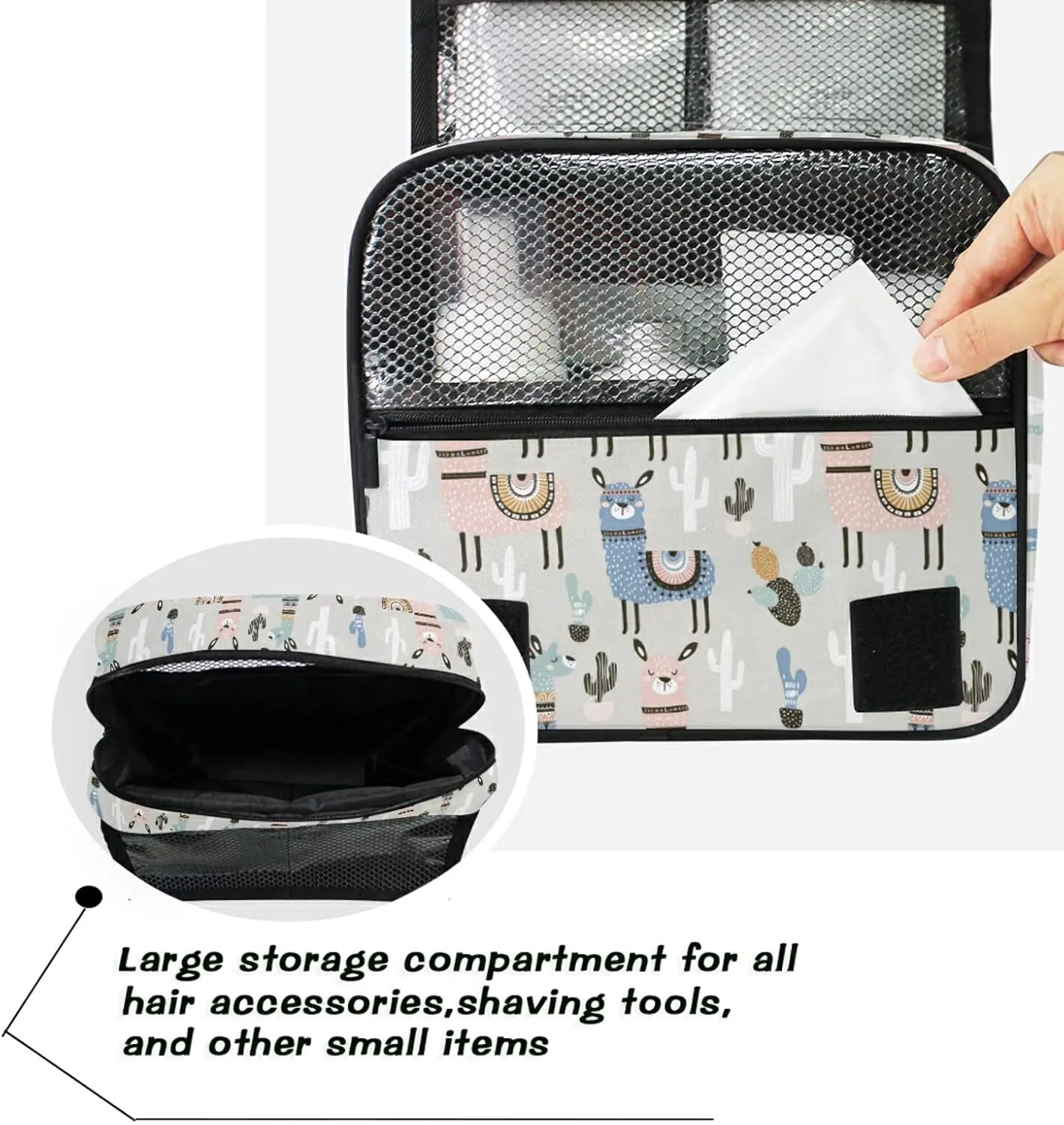 Custom Llama Cactus Travel Hanging Toiletry Bag Personalized Makeup Large Customized Cosmetic Bag Makeup Bag Organizer Waterproof for Women Girls Beauty