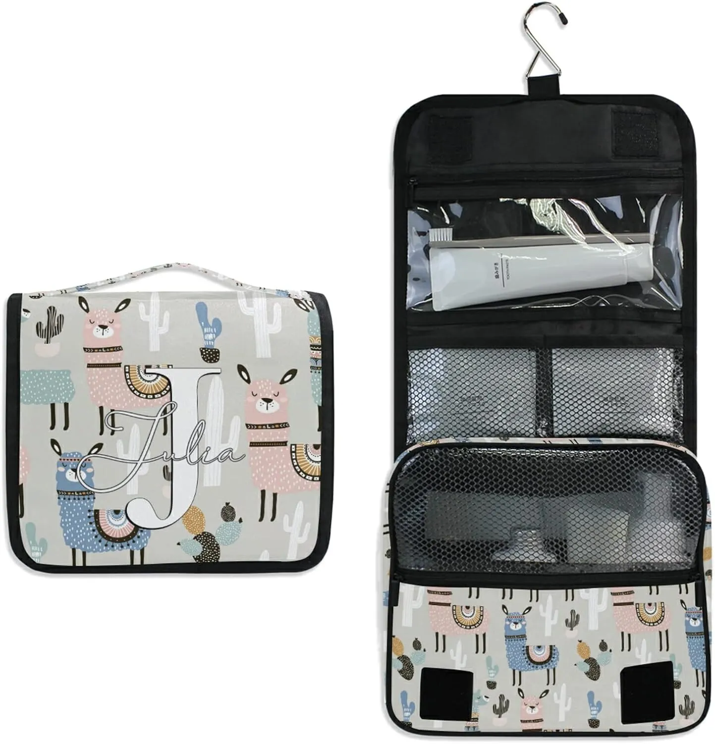 Custom Llama Cactus Travel Hanging Toiletry Bag Personalized Makeup Large Customized Cosmetic Bag Makeup Bag Organizer Waterproof for Women Girls Beauty