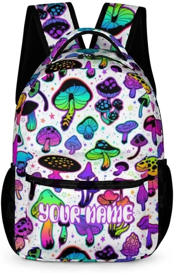 Custom Mushroom Backpack for Kids Girls Boys School, 16 Inches Cute Mushroom Theme Bookbag, Adjustable, Lightweight, Large Capacity, Colorful Mushroom Backpack for School