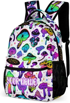 Custom Mushroom Backpack for Kids Girls Boys School, 16 Inches Cute Mushroom Theme Bookbag, Adjustable, Lightweight, Large Capacity, Colorful Mushroom Backpack for School