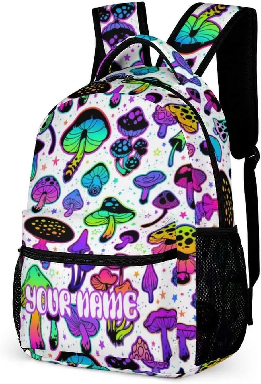 Custom Mushroom Backpack for Kids Girls Boys School, 16 Inches Cute Mushroom Theme Bookbag, Adjustable, Lightweight, Large Capacity, Colorful Mushroom Backpack for School
