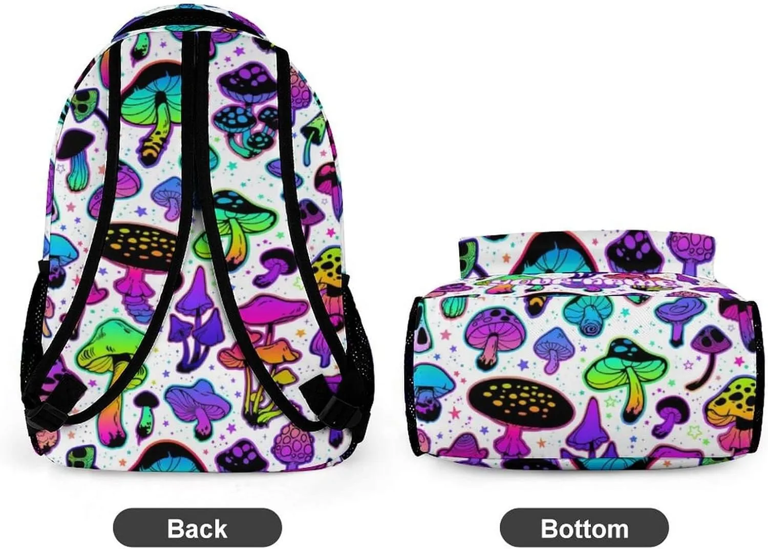 Custom Mushroom Backpack for Kids Girls Boys School, 16 Inches Cute Mushroom Theme Bookbag, Adjustable, Lightweight, Large Capacity, Colorful Mushroom Backpack for School