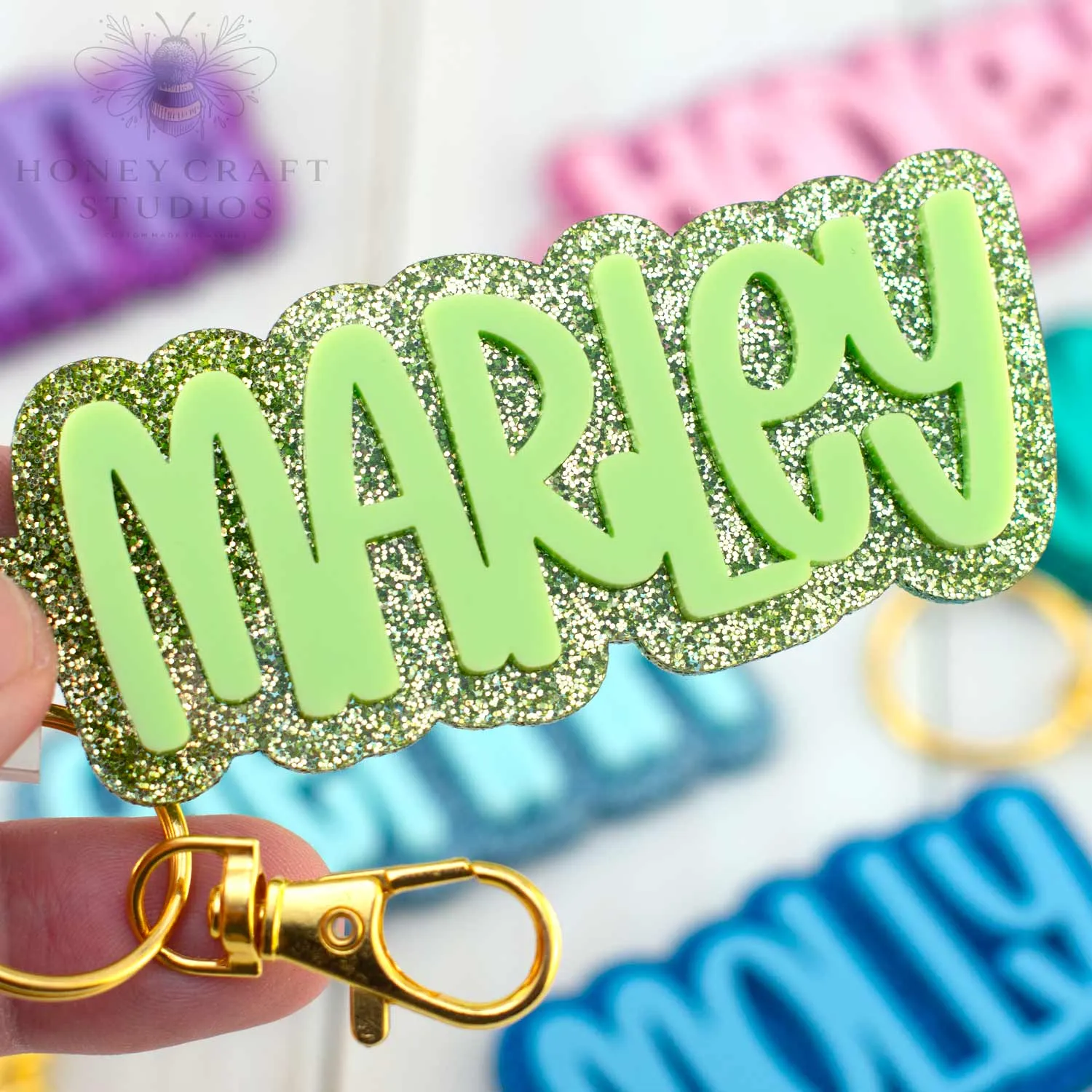Custom Name Keychain Glitter – Personalized Backpack Tag