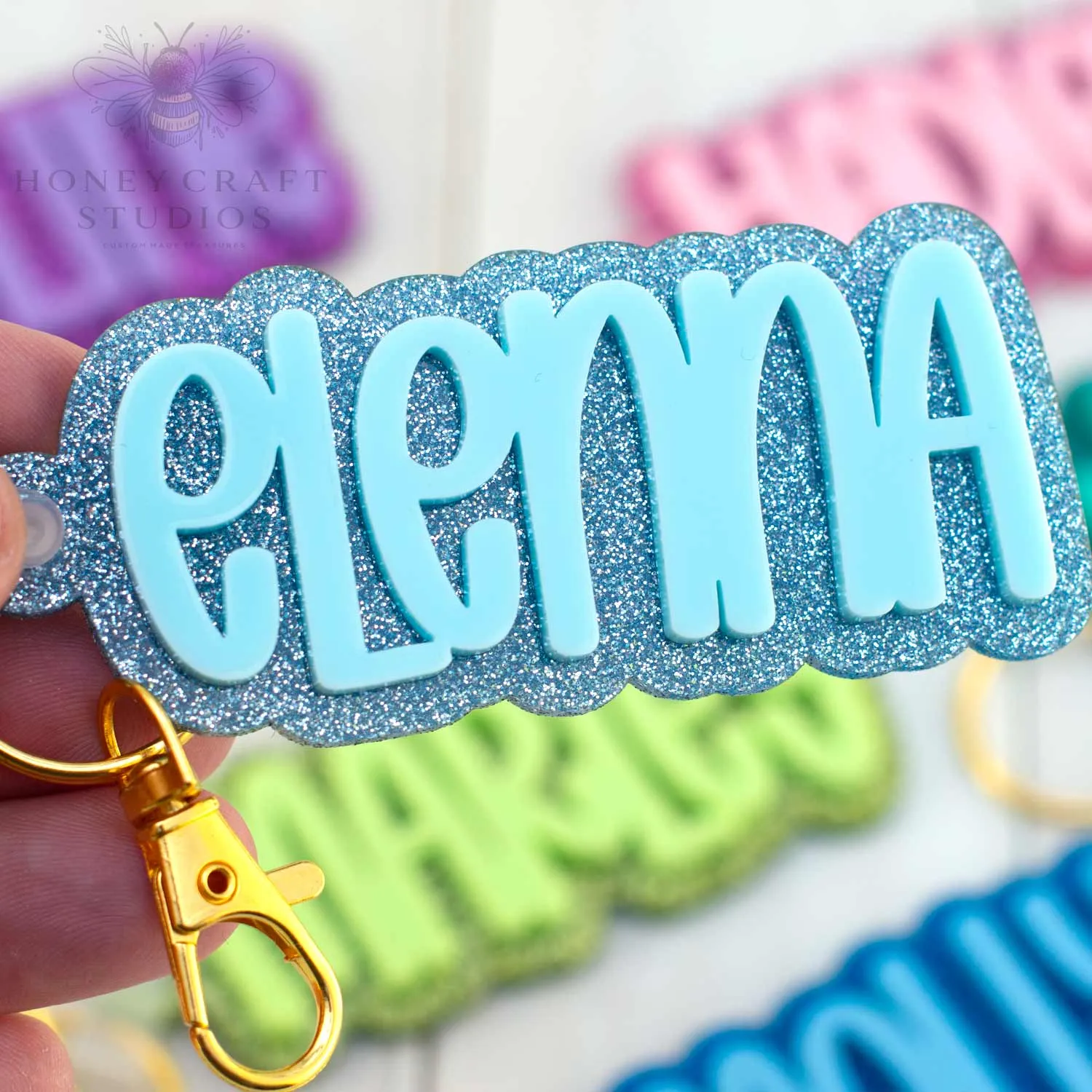 Custom Name Keychain Glitter – Personalized Backpack Tag