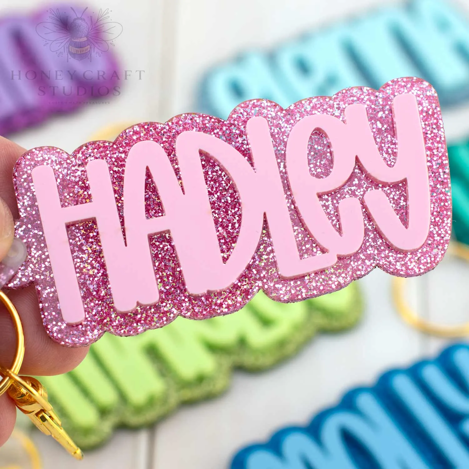 Custom Name Keychain Glitter – Personalized Backpack Tag