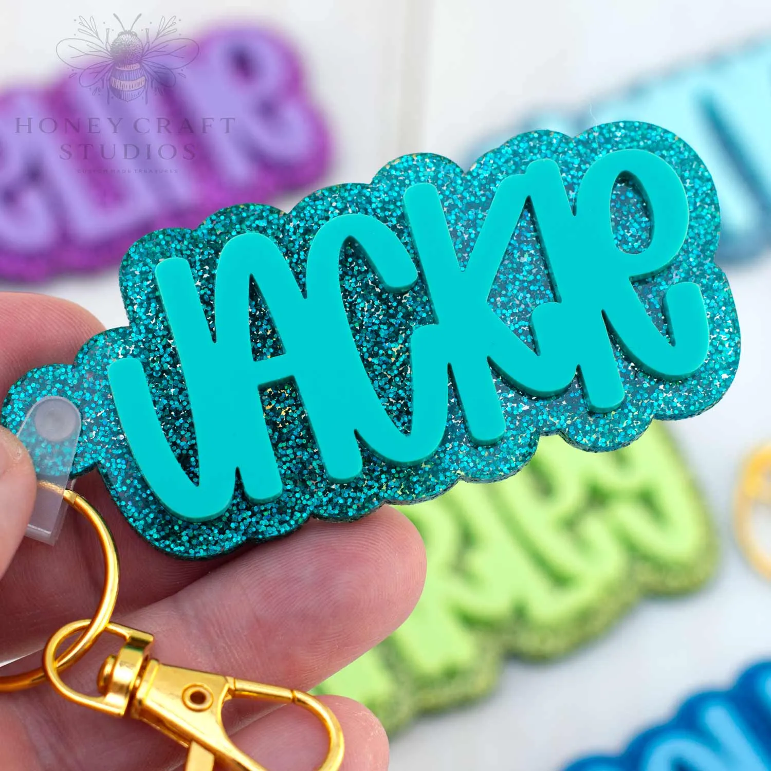 Custom Name Keychain Glitter – Personalized Backpack Tag