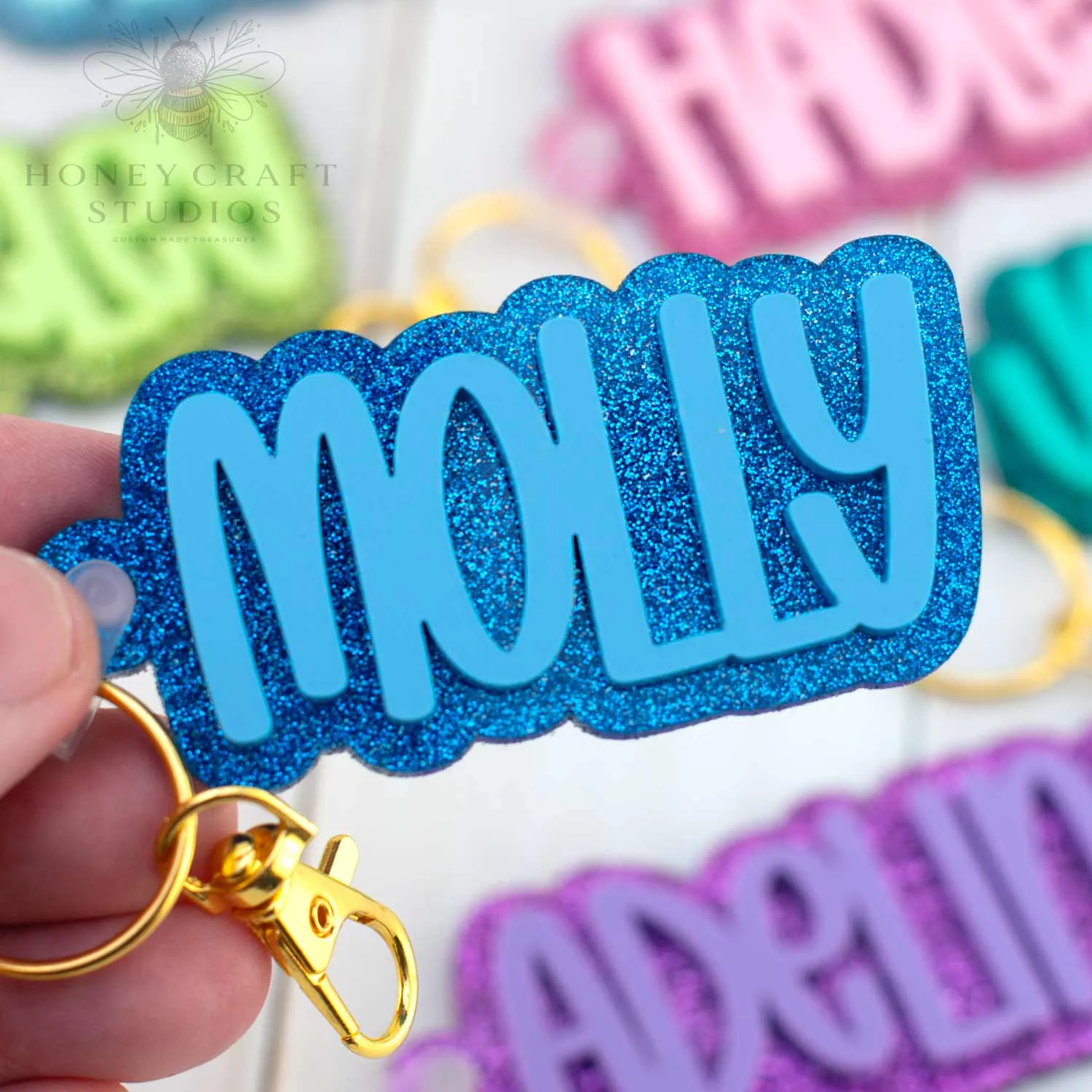 Custom Name Keychain Glitter – Personalized Backpack Tag