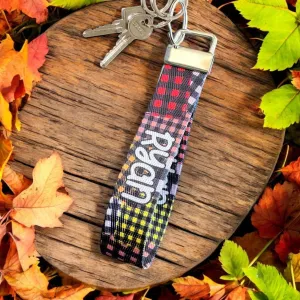 Custom Patchwork Flannel Design Nylon Keychain Wristlet - Personalized Cozy Fall Accessory for Keyring, Backpack, or Purse