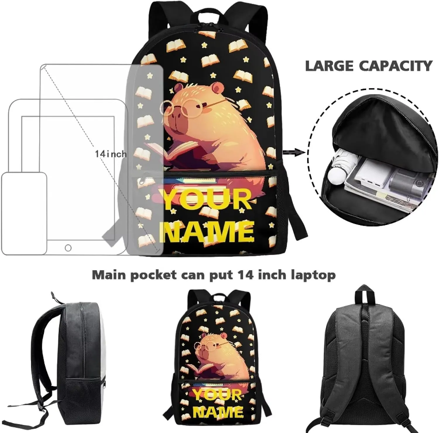 Custom School Backpack for Kids, 17" Backpacks for Elementary Middle School - Schoolbag Gifts for Teens - Capybara Large Capacity Bookbag for Students