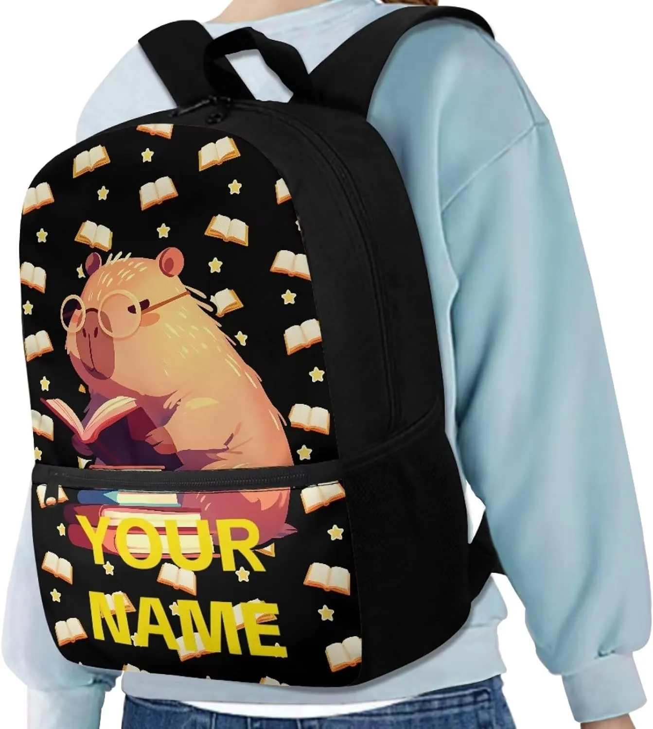 Custom School Backpack for Kids, 17" Backpacks for Elementary Middle School - Schoolbag Gifts for Teens - Capybara Large Capacity Bookbag for Students