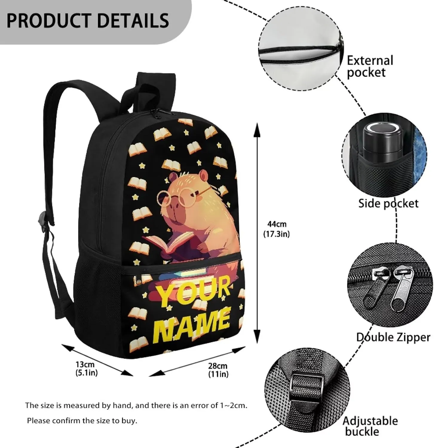 Custom School Backpack for Kids, 17" Backpacks for Elementary Middle School - Schoolbag Gifts for Teens - Capybara Large Capacity Bookbag for Students