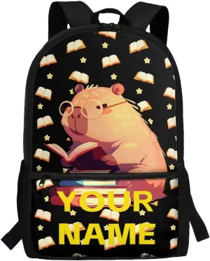 Custom School Backpack for Kids, 17" Backpacks for Elementary Middle School - Schoolbag Gifts for Teens - Capybara Large Capacity Bookbag for Students