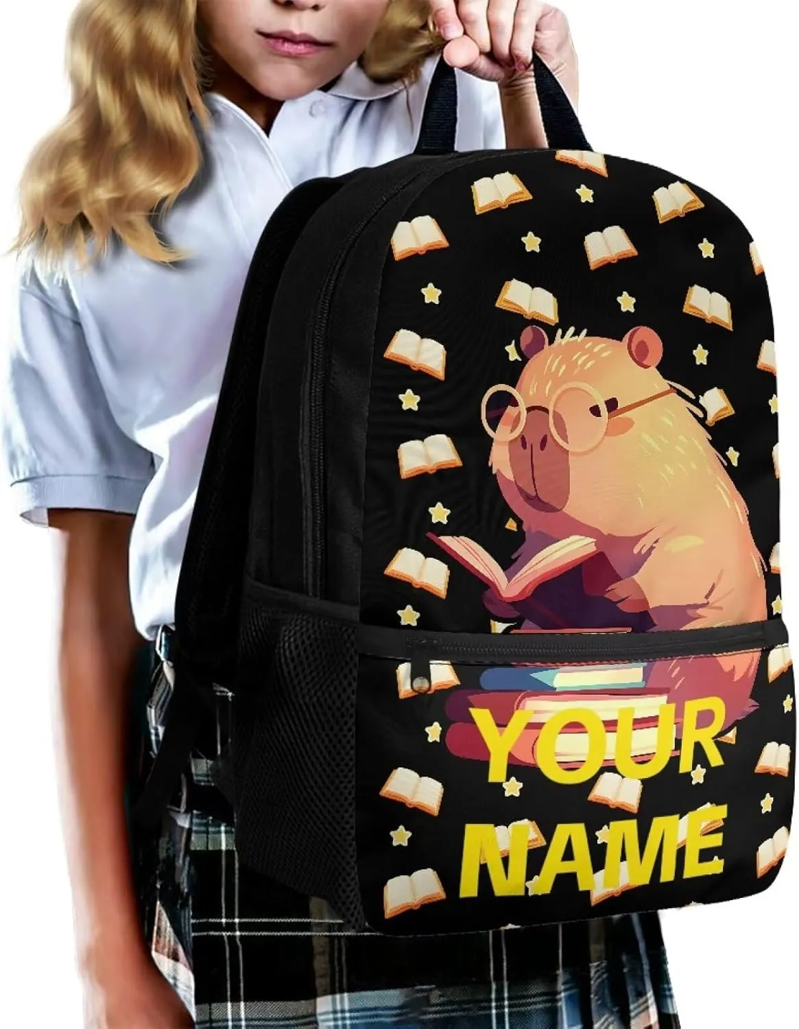 Custom School Backpack for Kids, 17" Backpacks for Elementary Middle School - Schoolbag Gifts for Teens - Capybara Large Capacity Bookbag for Students