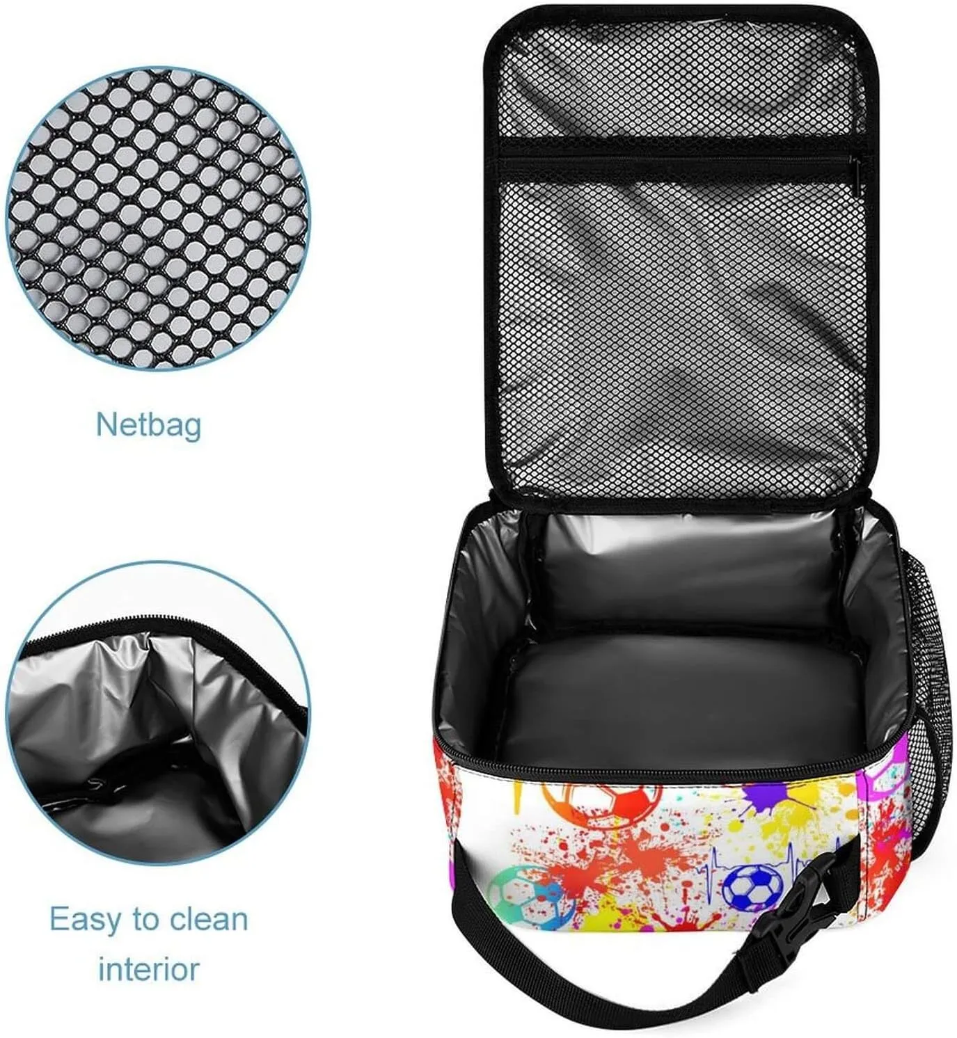 Custom Soccer Backpack with Lunch Box & Pencil Case, 16 Inch Cool Soccer Themed Bookbag, Adjustable Lightweight Large Capacity, Colorful Soccer Backpack Set for Kids Girls Boys School