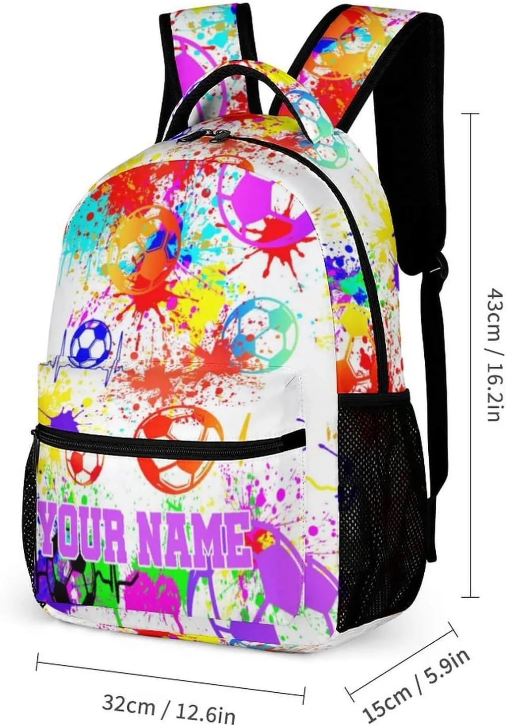 Custom Soccer Backpack with Lunch Box & Pencil Case, 16 Inch Cool Soccer Themed Bookbag, Adjustable Lightweight Large Capacity, Colorful Soccer Backpack Set for Kids Girls Boys School