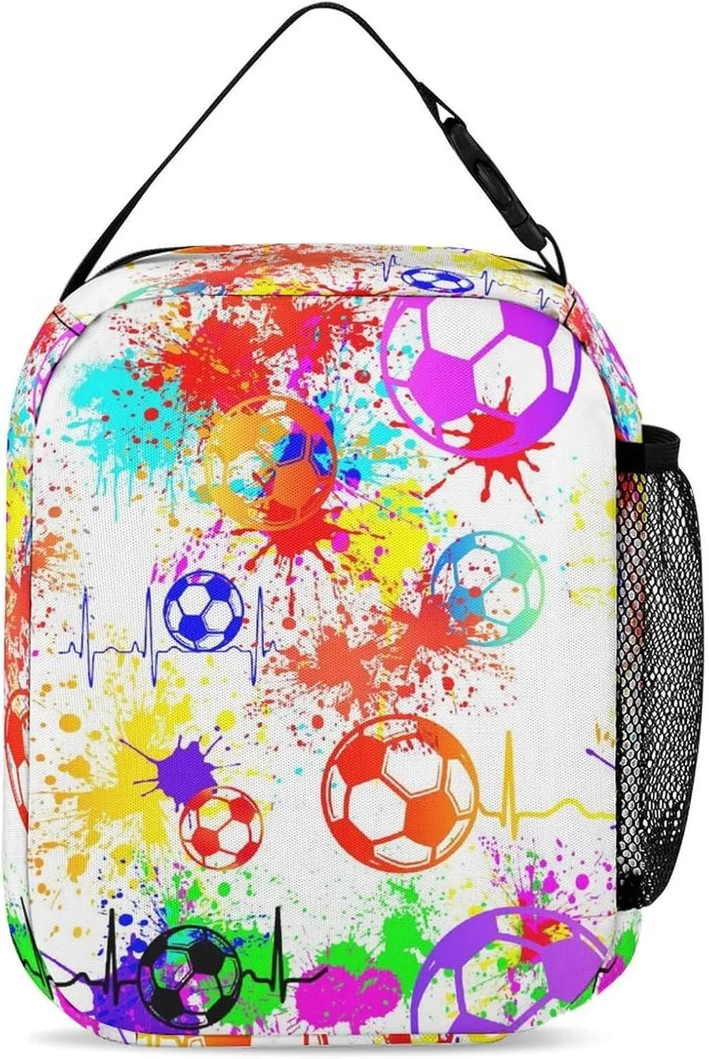 Custom Soccer Backpack with Lunch Box & Pencil Case, 16 Inch Cool Soccer Themed Bookbag, Adjustable Lightweight Large Capacity, Colorful Soccer Backpack Set for Kids Girls Boys School