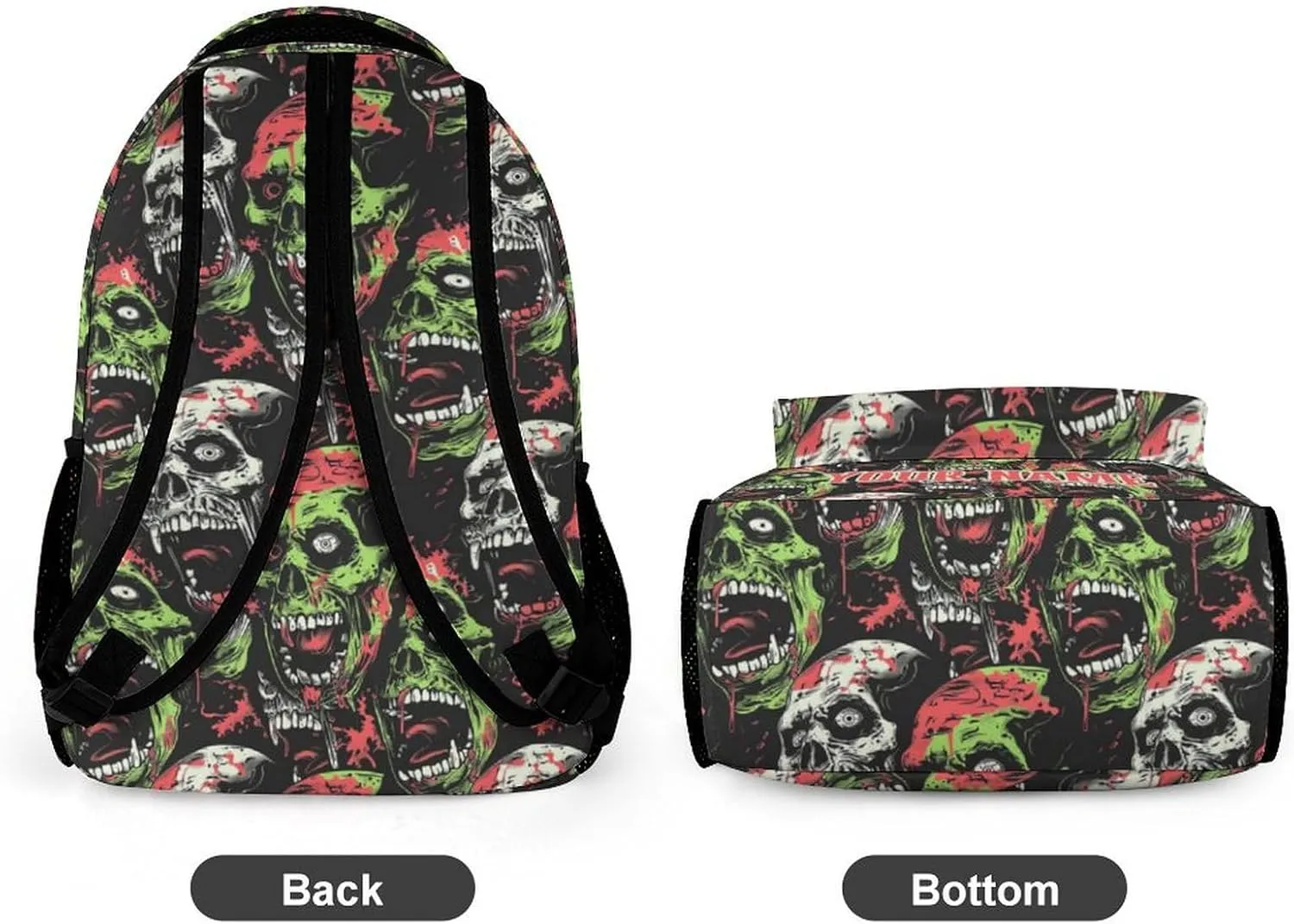 Custom Zombie Backpack for Kids Girls Boys School, 16 Inches Scary Zombies Theme Bookbag, Adjustable, Lightweight, Large Capacity, Colorful Haunted Horror Backpack