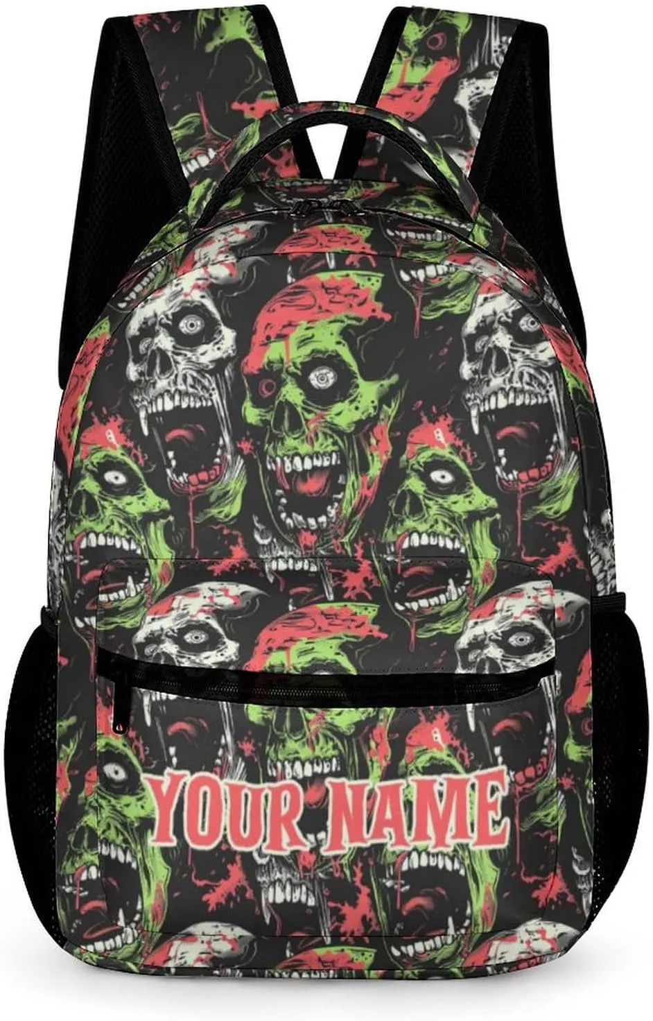 Custom Zombie Backpack for Kids Girls Boys School, 16 Inches Scary Zombies Theme Bookbag, Adjustable, Lightweight, Large Capacity, Colorful Haunted Horror Backpack