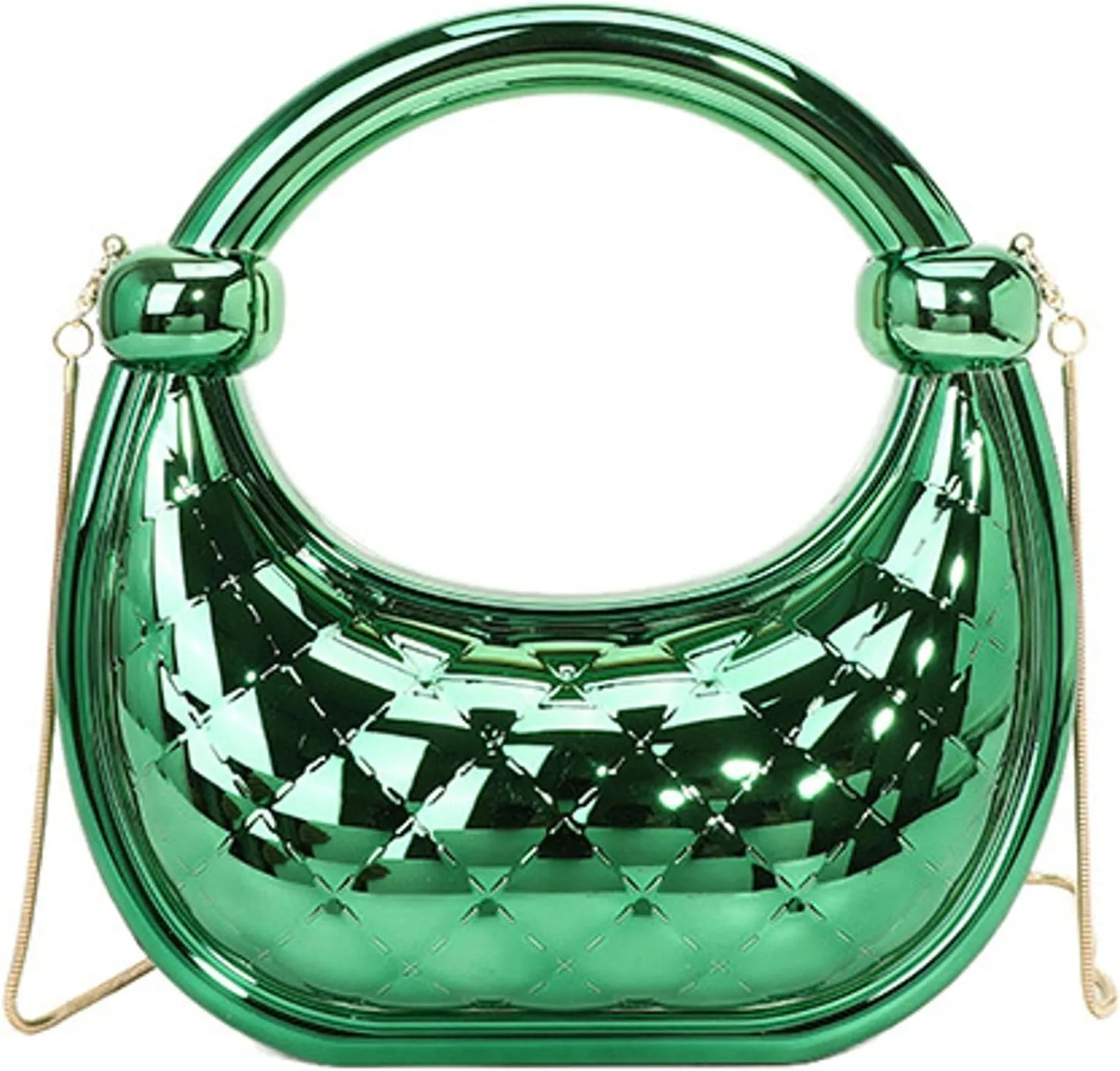 Cute Acrylic Color Block Crescent Handbag Small Unique Purse Metallic Plaid Evening Purse Home Decor Party Cocktail