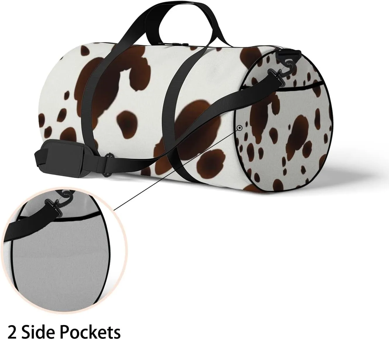 Cute Brown and White Animal Print Sports Bag Tote Bag Waterproof Gym Bag with Shoulder Strap Zipper 2 Side Pockets for Men and Women, Travel and Storage Shoulder Bag.