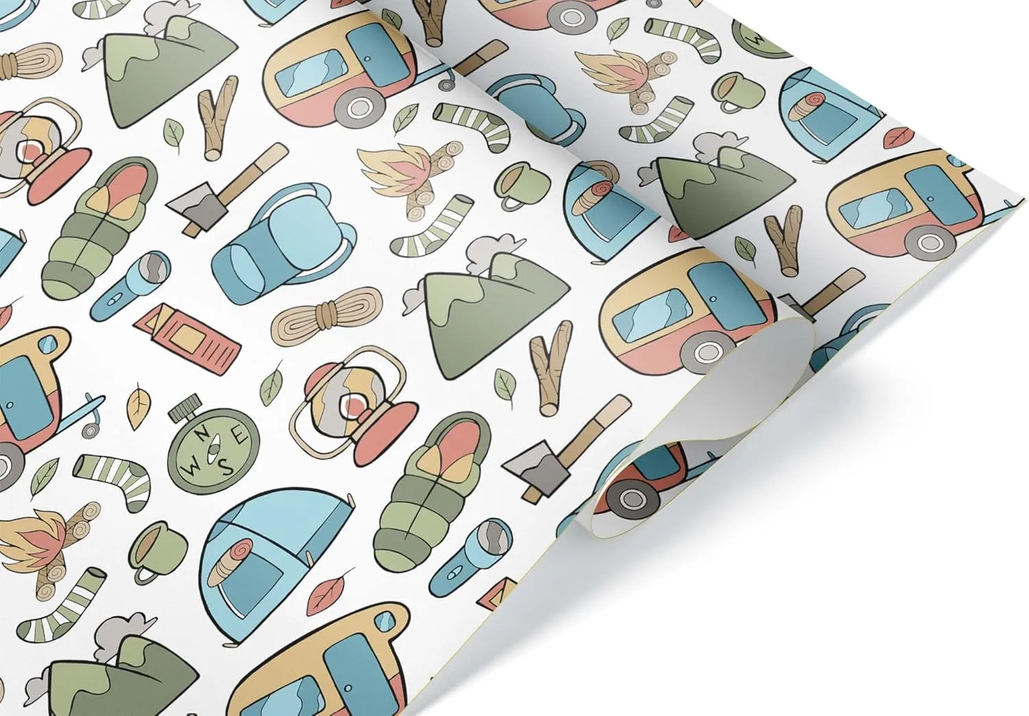 Cute Kawaii Camping Gear Wrapping Paper Premium Father's Day Gift Wrap Camp Birthday Theme Birthday Party Decoration Tent Decor (12 foot x 30 inch roll)