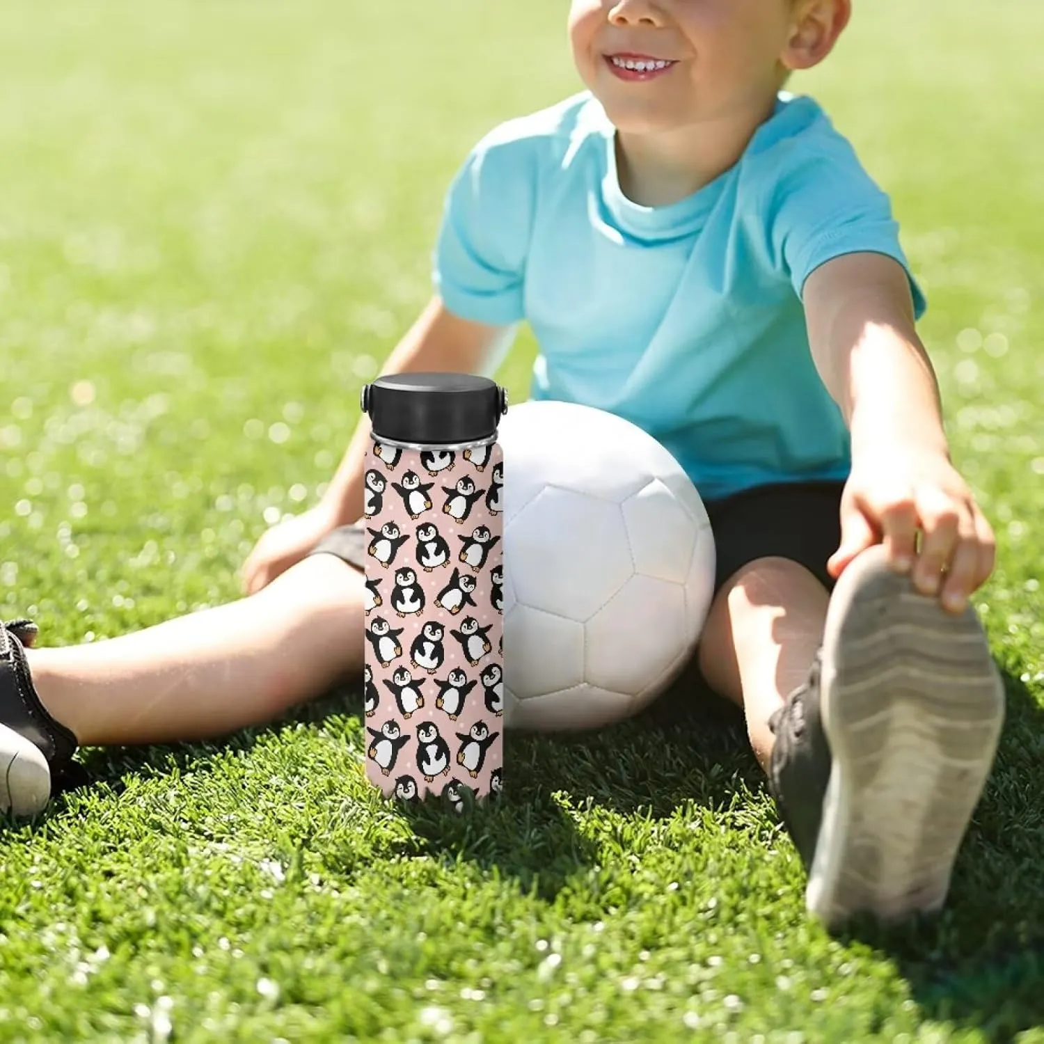 Cute Penguin Sports Water Bottles 18 OZ Insulated Stainless Steel Water Bottle With Lid Travel Mug Metal Vacuum Flask Jug for Kids Wide Mouth Water Cup for School Gym Fitness