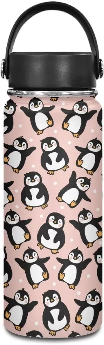Cute Penguin Sports Water Bottles 18 OZ Insulated Stainless Steel Water Bottle With Lid Travel Mug Metal Vacuum Flask Jug for Kids Wide Mouth Water Cup for School Gym Fitness